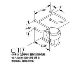 SERIES 832 GRAB BARS -Grab Bar 1-1/4" OD X 16 X 24