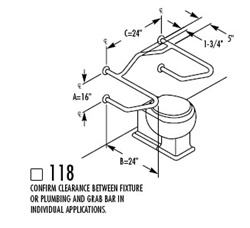 SERIES 832 GRAB BARS -Grab Bar 1-1/4" OD X 16 X 24